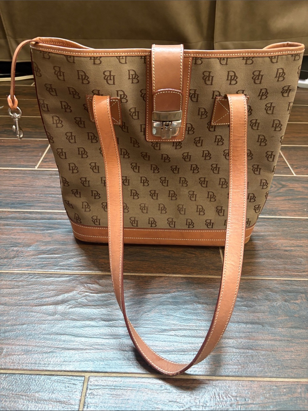 Dooney & Bourke Brown Tote with Tan Leather Trim